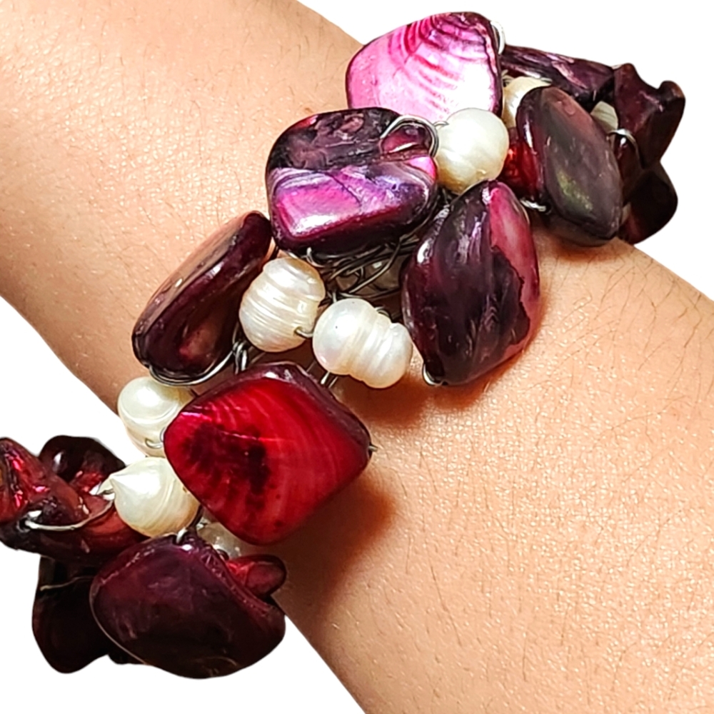 Freshwater Pearl Hematite White Thick Magnetic Bracelet